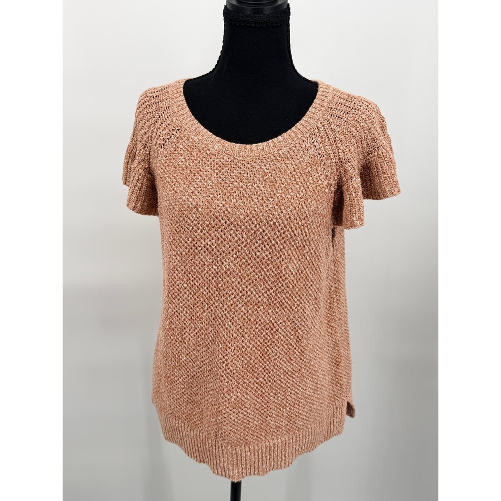 Madewell Flutter Sleeve Sweater Womens XL Camel Marled Cotton Excellent Ruffle